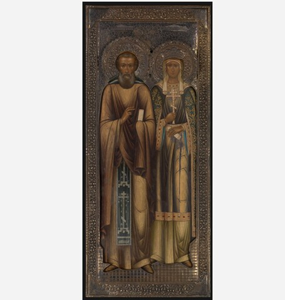 Икона святой Александр Свирский и княгиня Ольга на дереве на левкасе