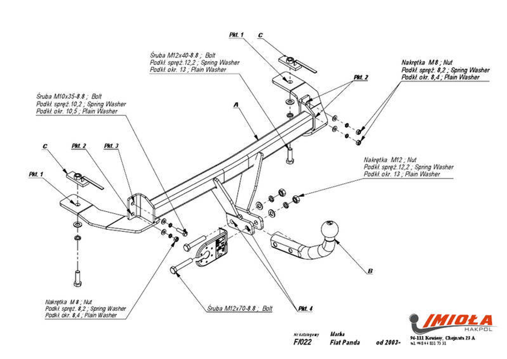 Фаркоп IMIOLA F.022 Fiat Panda 2003-2012(паспорт и сертификат в комплекте)(без электрики)