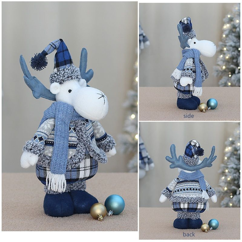 Новогодняя игрушка ручной работы, олень с рогами. Рождественское и новогоднее украшение под елку, стоячий