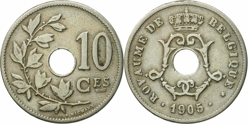 Бельгия 10 сантимов, 1904 - 1906 BELGIQUE XF