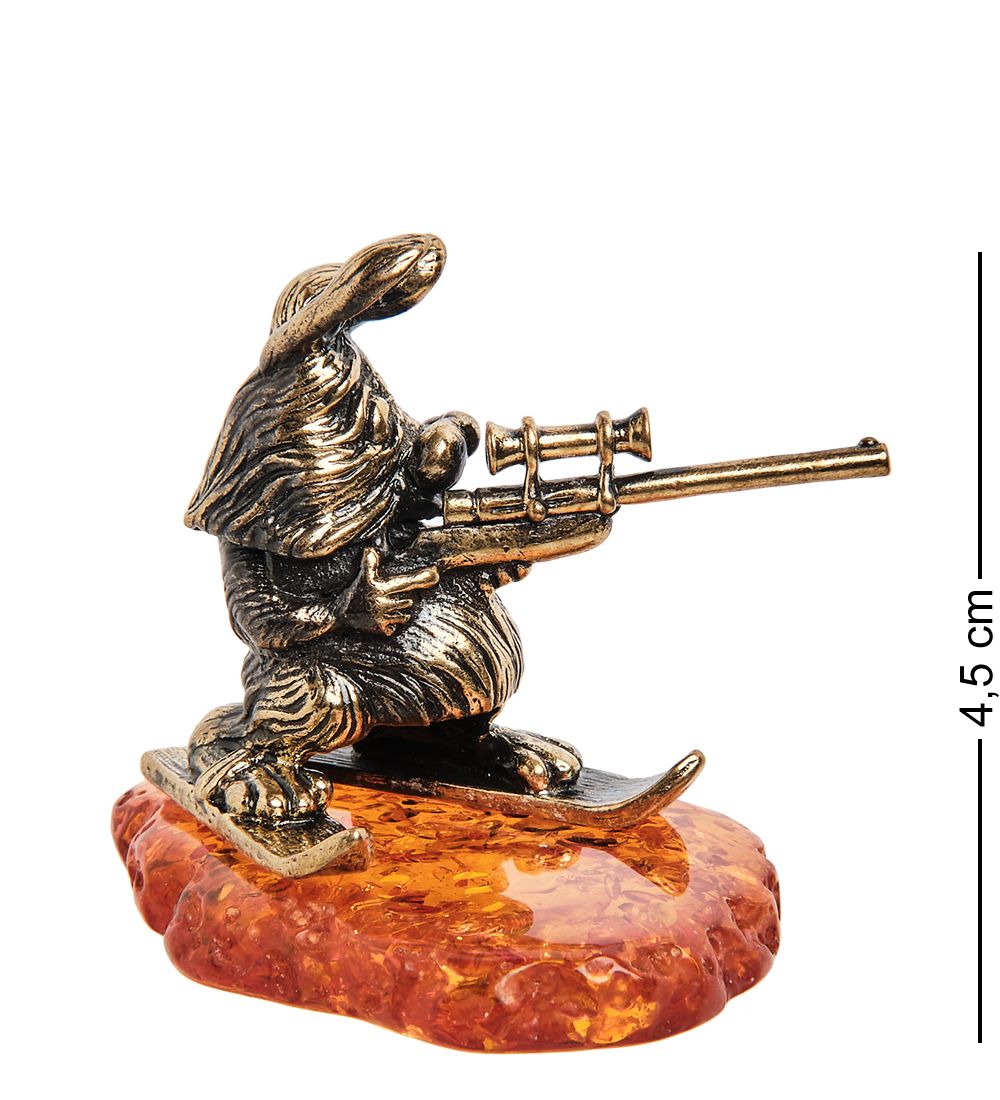 Народные промыслы AM- 302 Фигурка «Заяц-биатлонист» (латунь, янтарь)