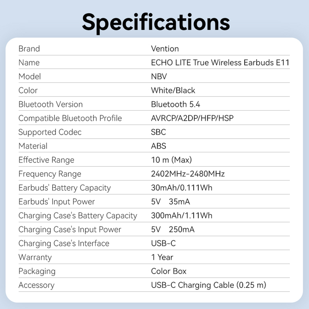 True Wireless Bluetooth Earbuds ECHO LITE E11 White