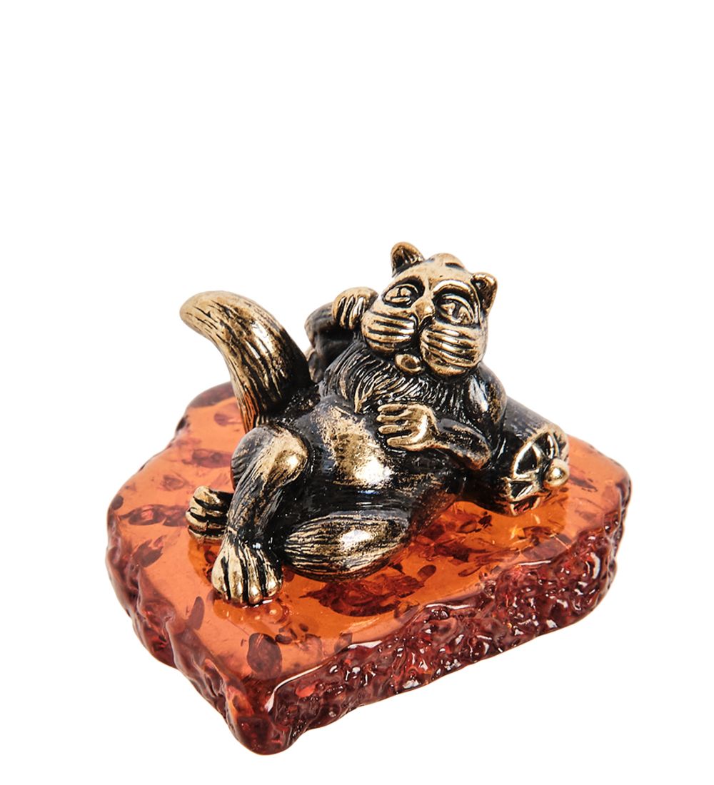 Народные промыслы AM-1754 Фигурка «Кот Барин» (латунь, янтарь)