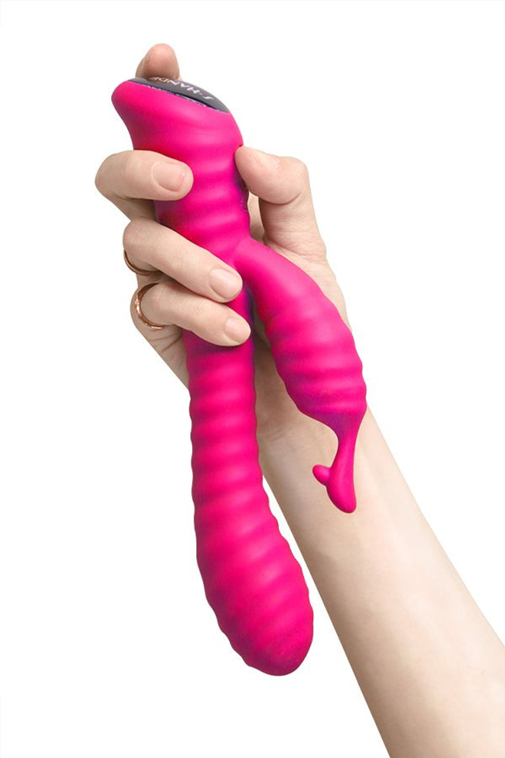 Розовый ребристый вибратор с клиторальным стимулятором S-HANDE Moonlight - 21,1 см. (Цвет: розовый)