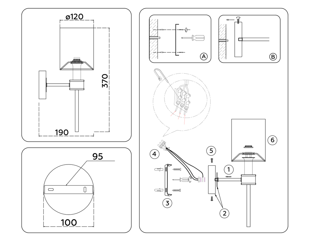 Светильник настенный LH72375 DBS/WH темная латунь/белый E14 max 40W 190*120*370