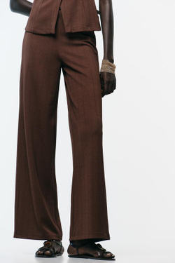 ZARA ШИРОКИЕ БРЮКИ ИЗ ТВИЛА, КОРИЧНЕВЫЙ