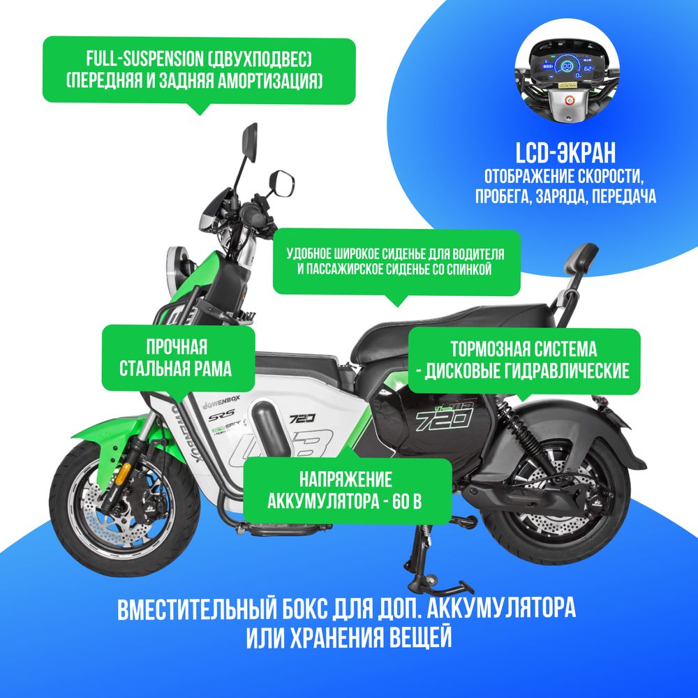 Электроскутер WENBOX U7 1500W (60V/30Ah) - Зеленый фото №3