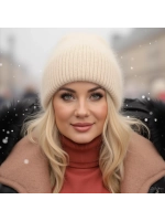 шапка вязаная бини ангора теплая демисезонная с отворотом