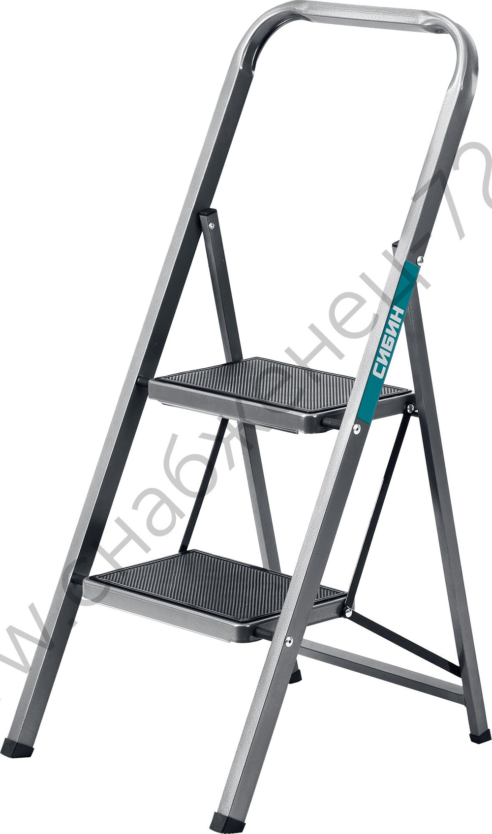 СИБИН 2 ступени, 46 см, c широкими обрезиненными ступенями, стальная, стремянка (38807-02)