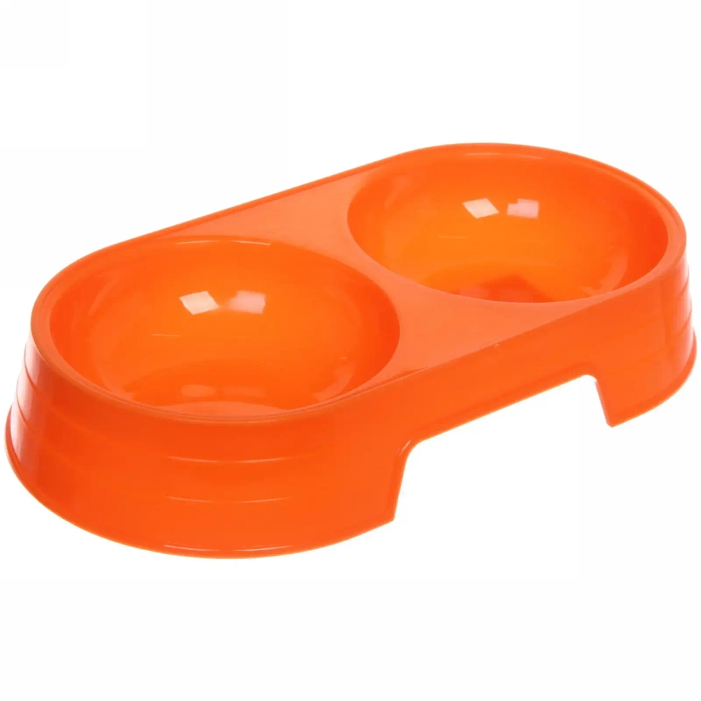 Миска пластиковая двойная «Мр. Марли», цвет оранжевый, 27*14*4,5см