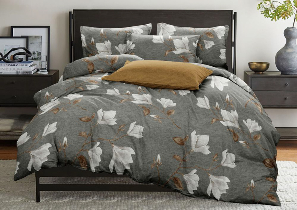 Комплект постельного белья 2 сп с простыней на рез.160х200 БЯЗЬ "Магнолия" (нав. 70х70 или 50х70-)