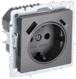 BRITE Розетка 1-местная с заземлением с защитными шторками 16А с USB A+C 18Вт РЮш11-1-БрС сталь IEK