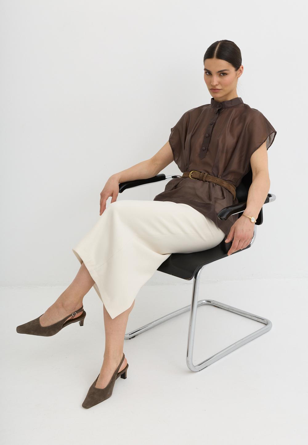 Блуза со складками, шоколадная