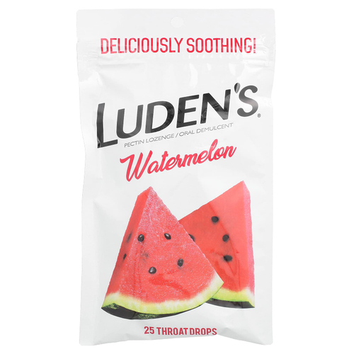 Luden's, пектиновая пастилка/смягчающее средство для полости рта, арбуз, 25 капель для горла