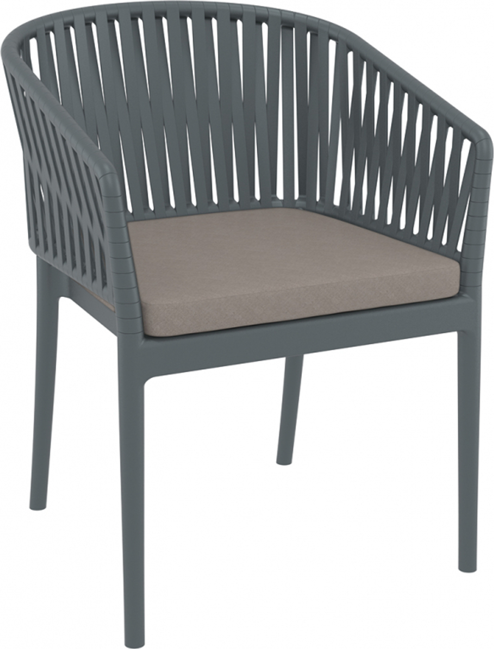 Кресло пластиковое с подушками Siesta Contract Portofino, темно-серый, светло-коричневый