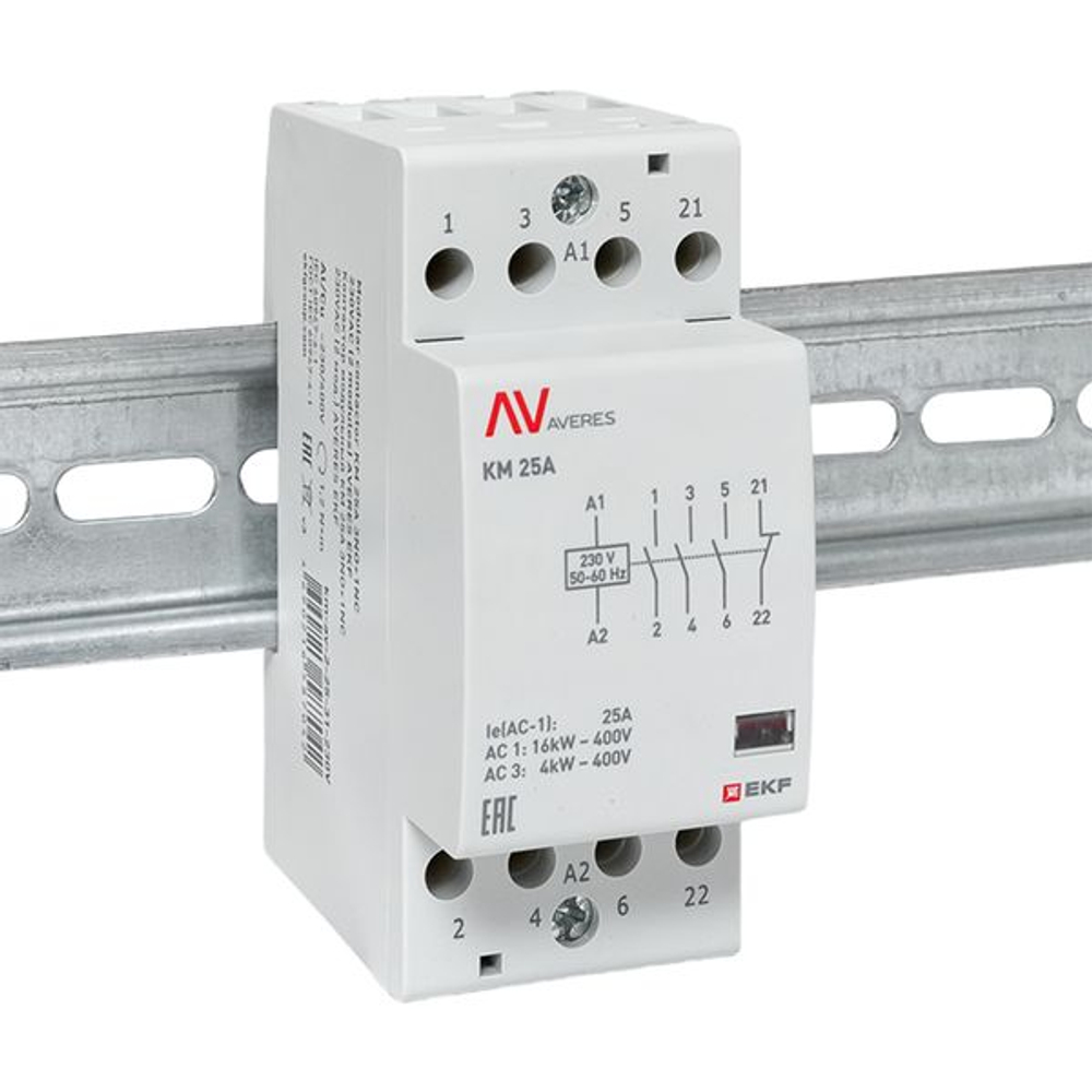 Контактор модульный КМ 25А 3NO+1NC 230В АС (2 мод.) AVERES EKF