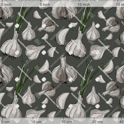 Бесшовный паттерн с чесноками на сером фоне by OMA Decor Bureau 612 DPI