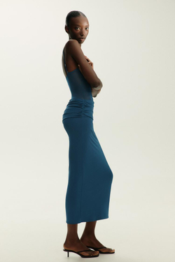 ZARA ДЛИННОЕ КОМБИНИРОВАННОЕ ПЛАТЬЕ, СИНИЙ