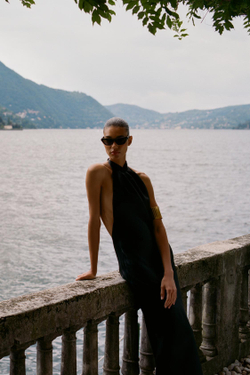 ZARA ПЛАТЬЕ МИДИ С ГОРЛОВИНОЙ ХАЛТЕР, ЧЕРНЫЙ