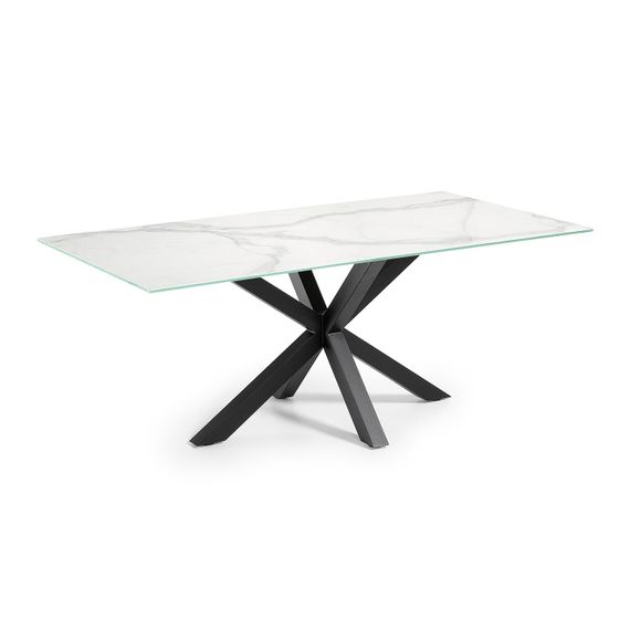 Стол Argo 180x100 см, керамика Kalos Blanco, черные ножки