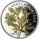 ЛЮКСЕМБУРГ, 2010, 5 ЕВРО [ARNICA MONTANA] [БИМЕТАЛЛ: СЕРЕБРО + NORDIC GOLD]