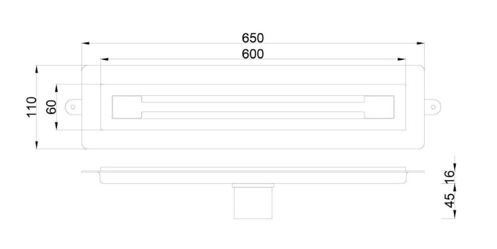 Душевой лоток B&T INFINITY 60см, нерж.сталь ХРОМ (Satin)