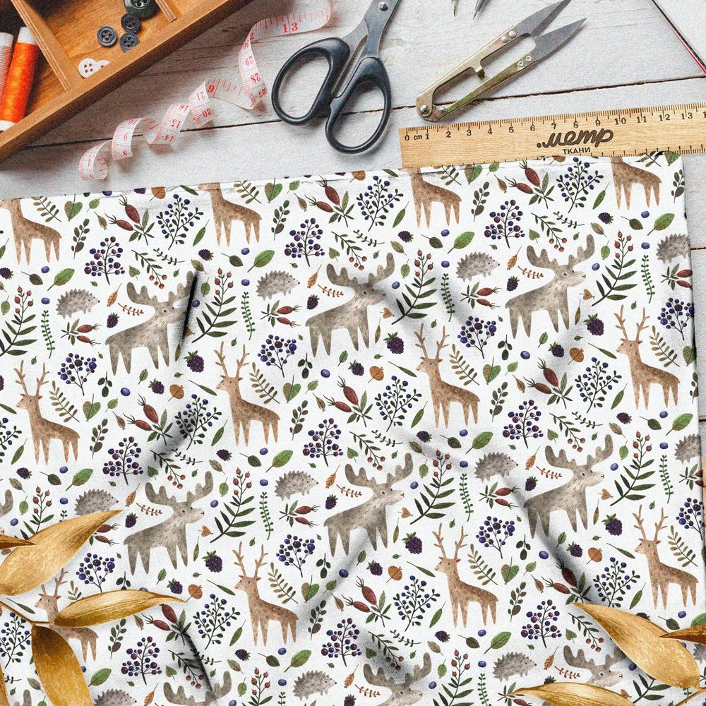 Ткань штапель лось олень детские иллюстрации
