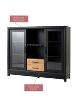 Комод Йорк, 160х45х130, шкаф витрина, буфет, сервант, из массива березы и дуба, с органайзером для бокалов, MAKOSA