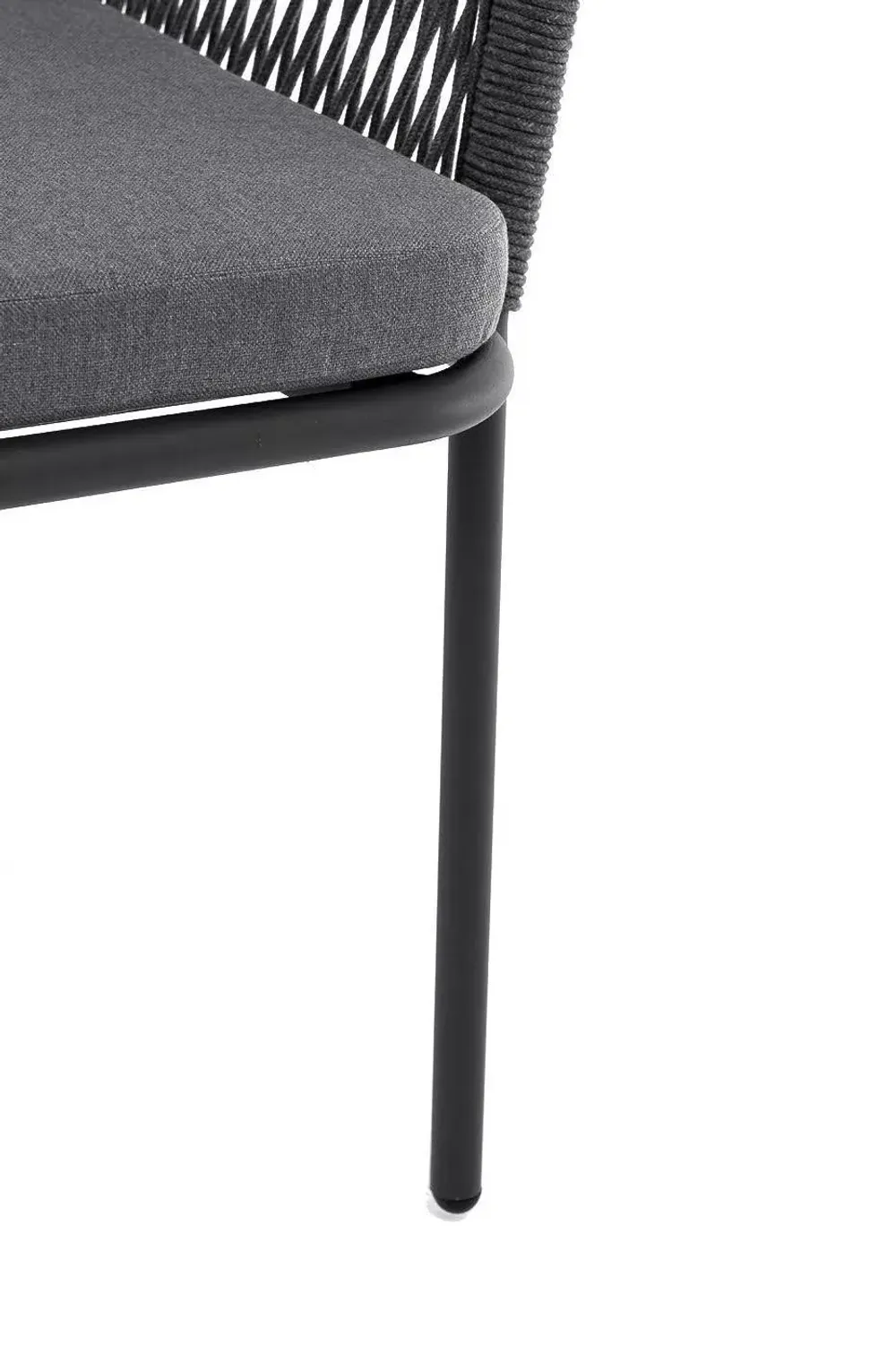 "Лион" стул плетеный из роупа, каркас алюминий серый (RAL7022) муар, роуп серый круглый, ткань серая 017