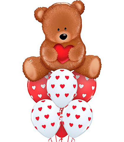 Букет из 7 шаров - Мишка с сердцем