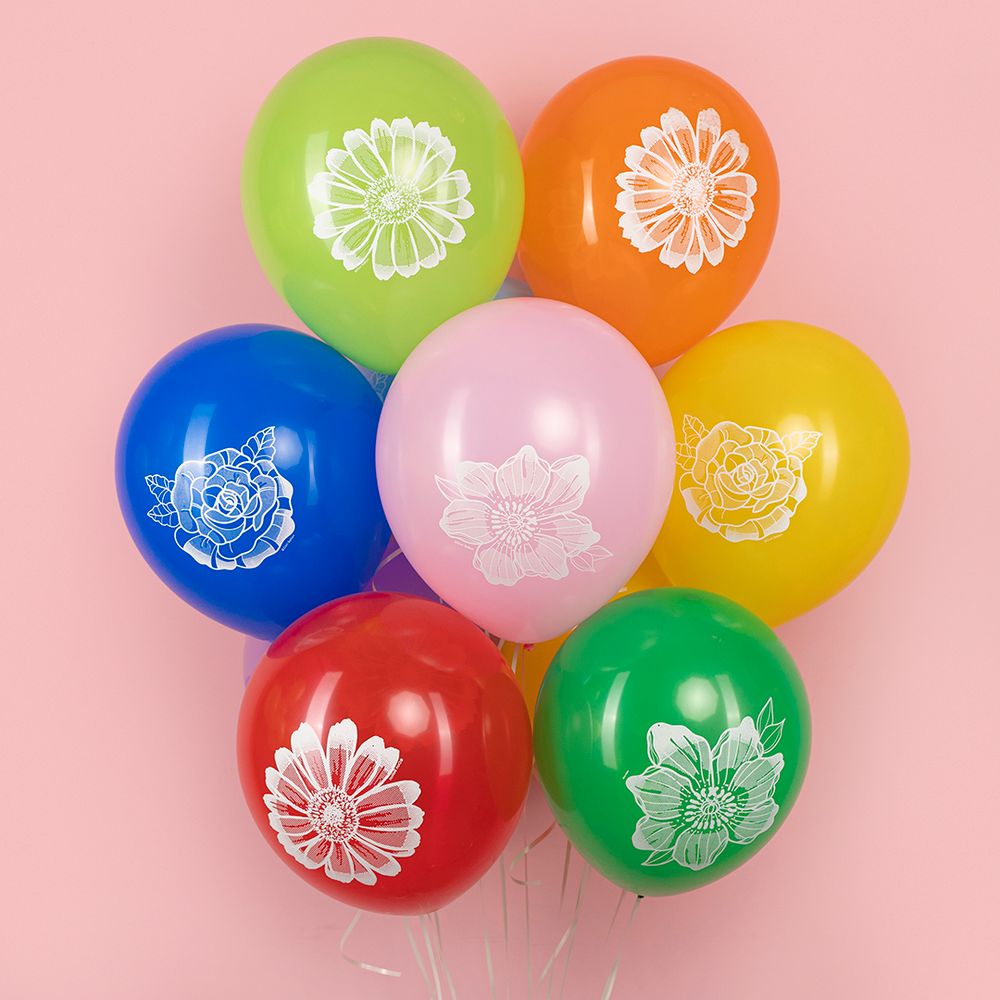 Шар (12''/30 см) Цветы, Ассорти, пастель, 2 ст, 25 шт.