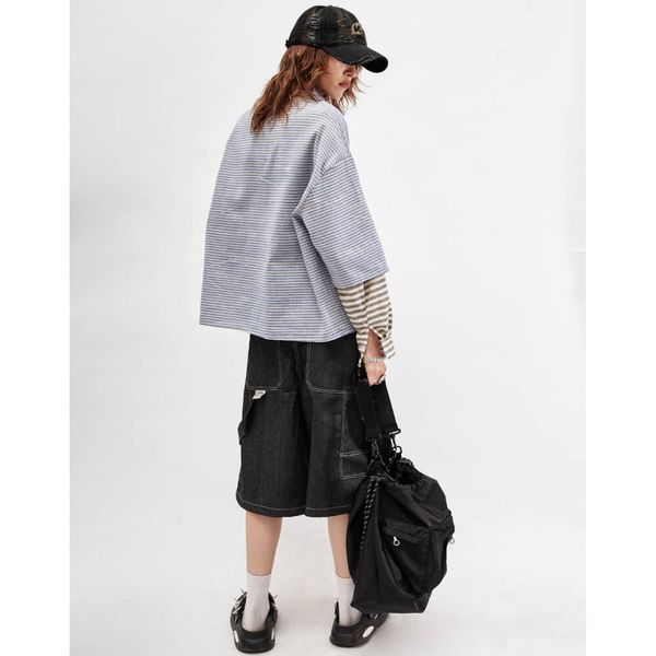 Рубашка Line укороченная голубая / белая / серая - фото 8