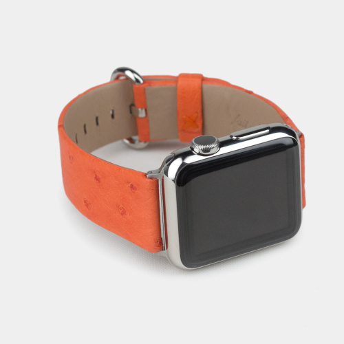 Ремешок для Apple Watch 44/45/46 mm из кожи страуса, оранжевого цвета