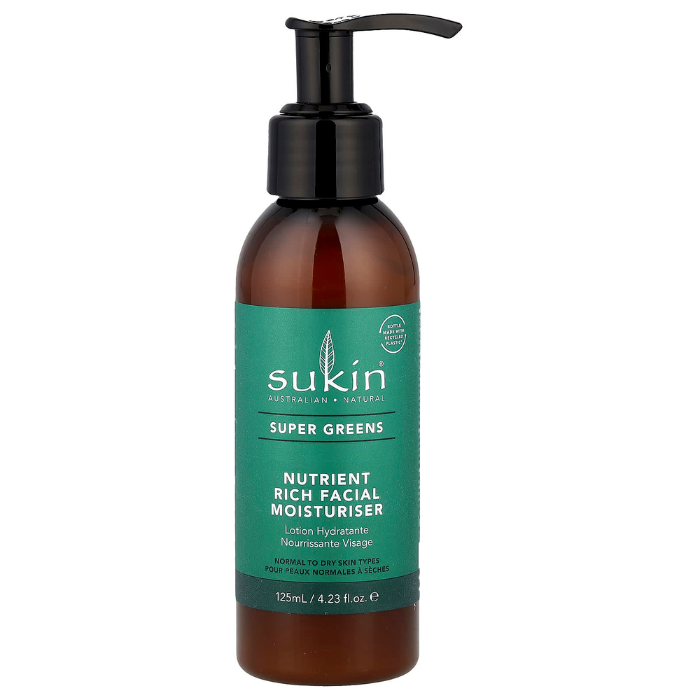 Sukin, Super Greens, увлажняющее средство для лица, насыщенное питательными веществами, для нормальной и сухой кожи, 125 мл (4,23 жидк. Унции)