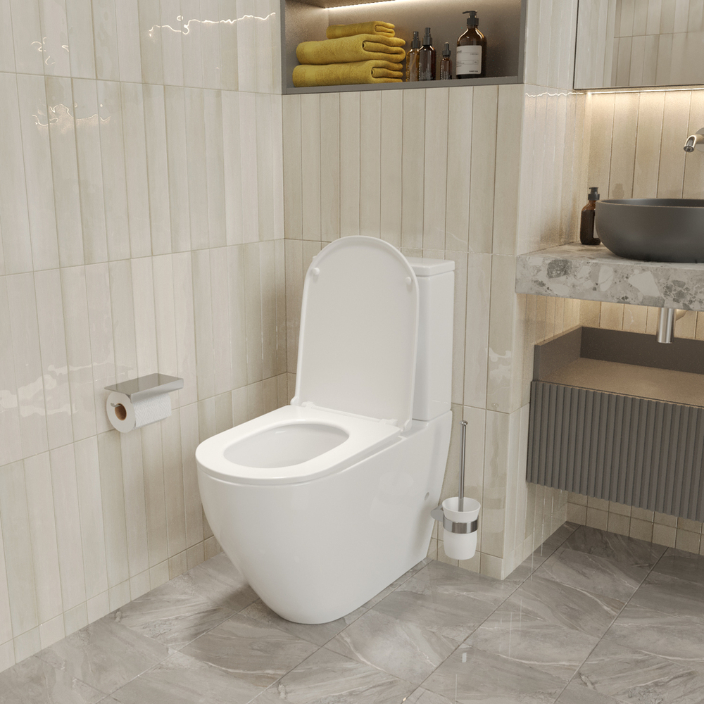 Унитаз-компакт безободковый WAVE NEO Tornado1.0, гор,ниж,2-кн.арм,сид.дюропл,м/л,быстр,БЕЛЫЙ глянец