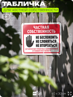 Табличка для частной территории "Частная собственность", на дом, для участка, организаций, предупреждающая, 40х30 см, Silver Plane x Айдентика Технолоджи