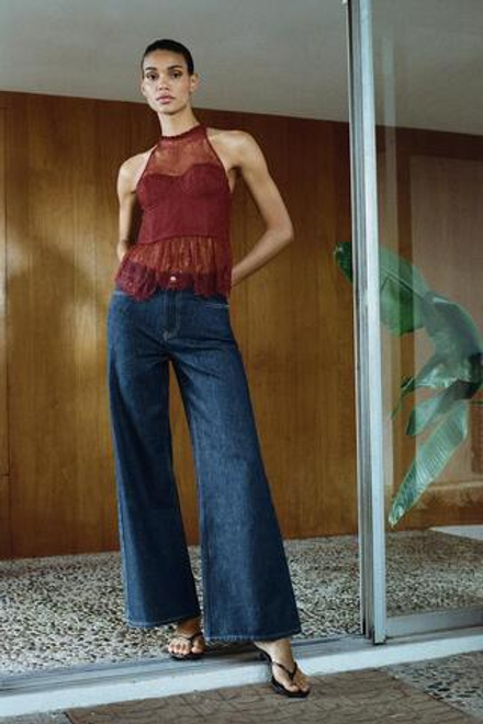 ZARA КРУЖЕВНОЙ ТОП ХАЛТЕР, ЦВЕТ БУРГУНДСКОГО ВИНА