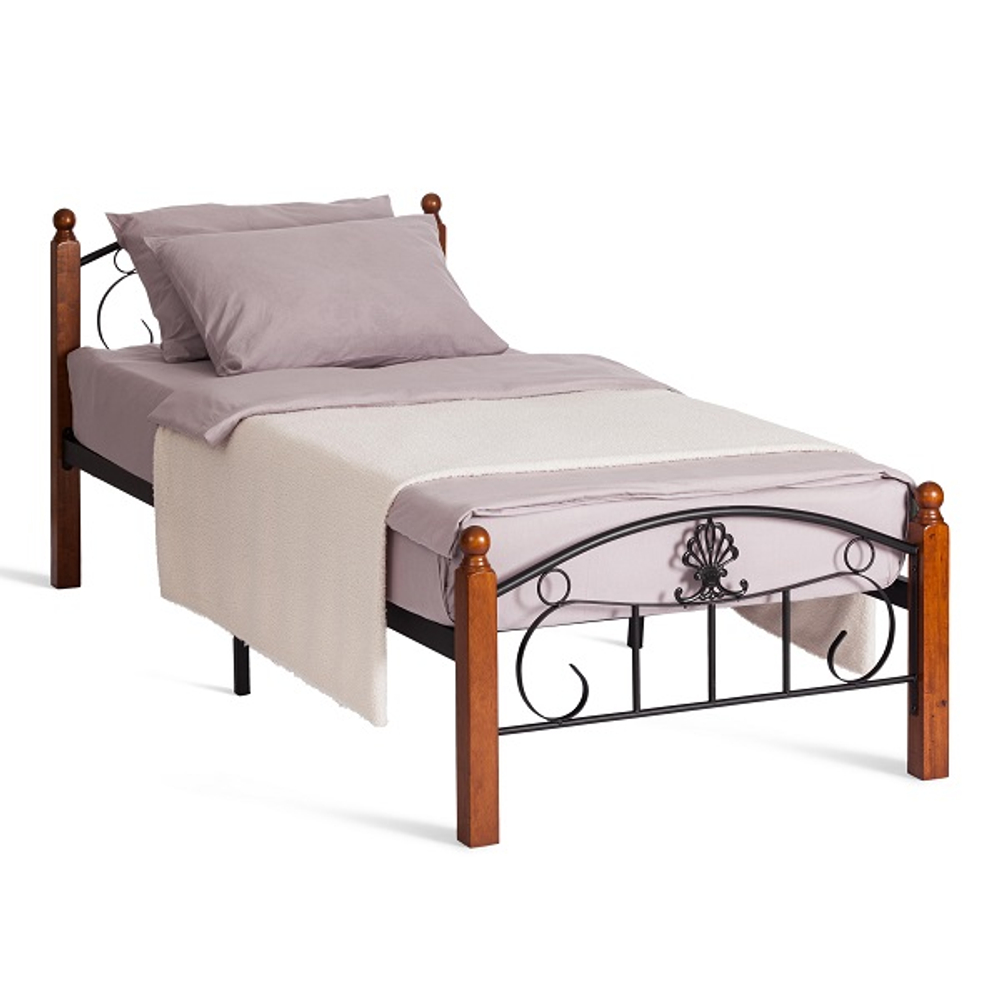 Кровать РУМБА (AT-203)/ RUMBA дерево гевея/металл, 90*200 см (Queen bed), красный дуб/черный