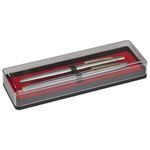 Набор ручек подарочных BRAUBERG Brioso, СИНИЕ, 2 шт.: шариковая, перьевая, серебистые с золотистым, 143465