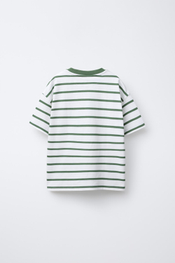 ZARA ФУТБОЛКА В ПОЛОСКУ ИЗ ПЛОТНОГО ДЖЕРСИ С НАШИВКОЙ, ЗЕЛЕНЫЙ