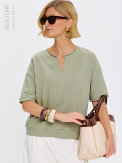 Плотная футболка из футера 2-нитки с V-вырезом HIGH TEMP