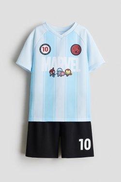 H&M Комплект из футболки и шорт с принтом, светло-голубой