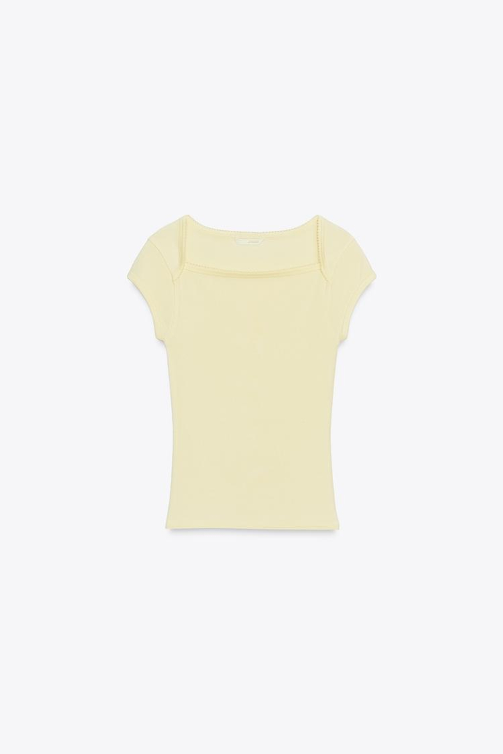 ZARA ФУТБОЛКА ИЗ ХЛОПКА И МОДАЛА, ЖЕЛТЫЙ