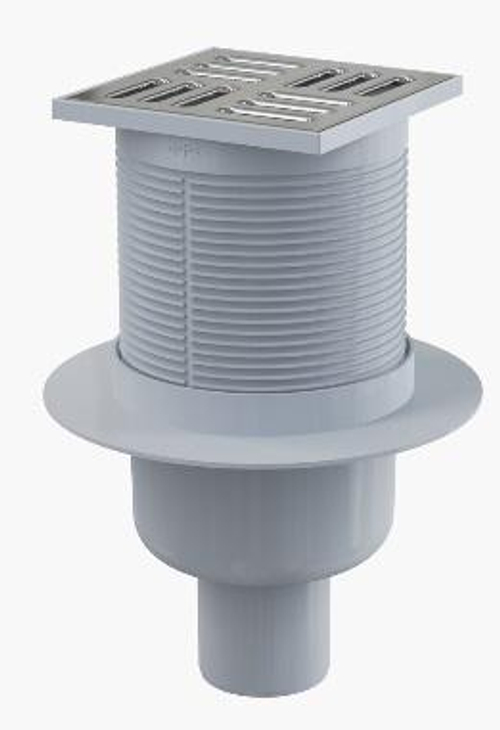 Душевой трап Alcadrain 105х105/50, подводка – прямая, решетка – нержавеющая сталь, гидрозатвор – комби (APV32)