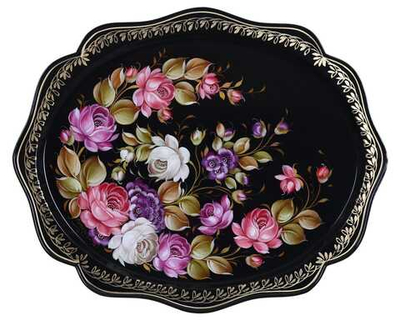 Жостовский поднос декоративный, размер 38х30 см (A15), металлический