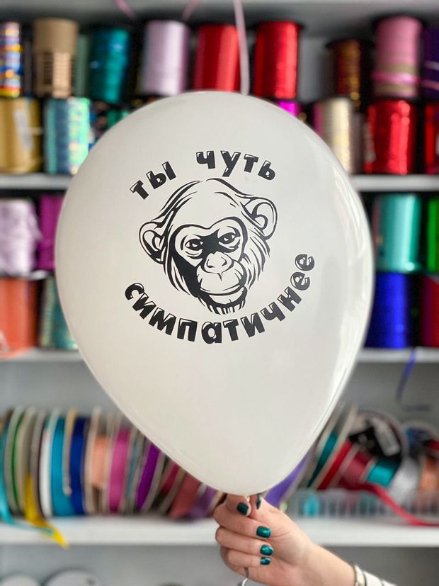 Шар с надписью ЧЮ 30 см 2/35 Ты не такой (козёл) как все / Ты чуть симпатичнее обезьяны. Белый. (БГ-17)