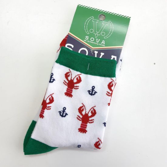 Носки "Красные раки и якоря", р-р 35-38 (белый, зеленый контраст)
