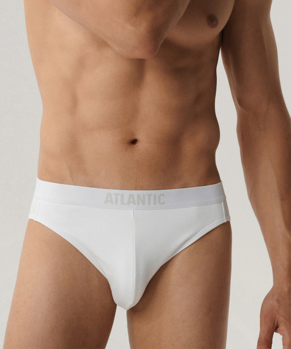 Мужские трусы слипы спорт Atlantic, набор 3 шт., хлопок, белые, 3MP-094