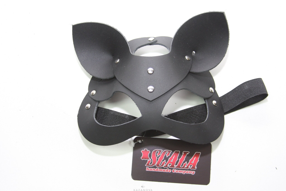 Маска Кошка с ушками с прошивкой черная