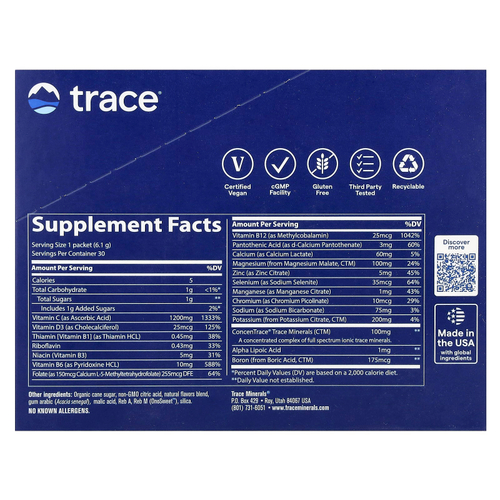 Trace, Power Pak, лимон и лайм, 30 пакетиков в виде стиков по 6,1 г (0,22 унции)